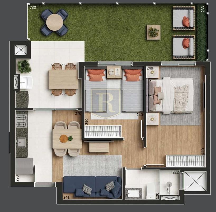 45,95 m� | Com op��o de garden de 15,09 m2