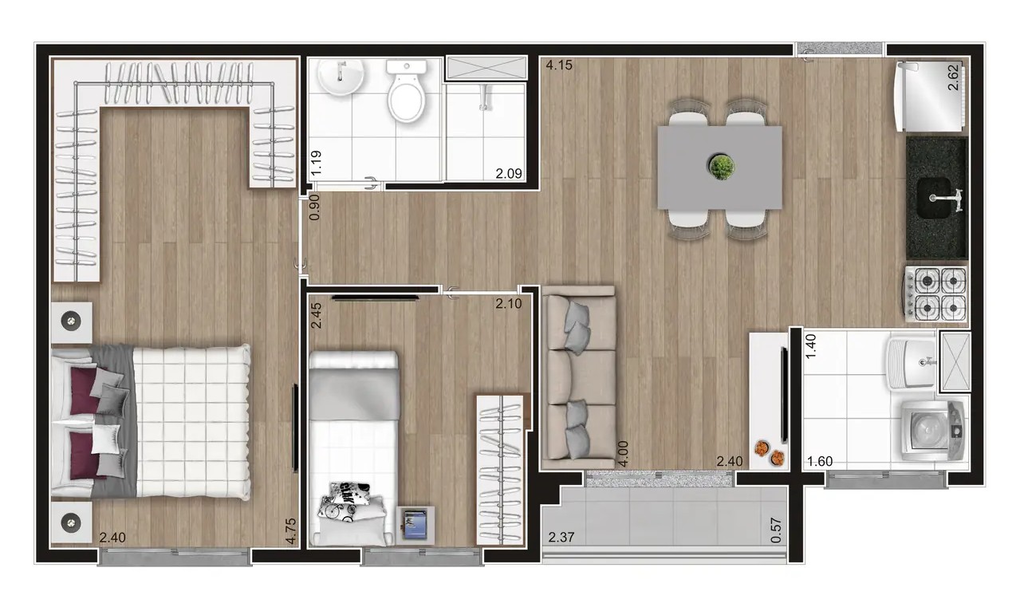 Planta 03 - 2 dorm 44m�