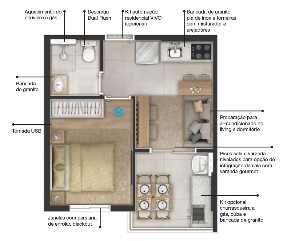 Planta 01 - 1 dorm 27,68m�