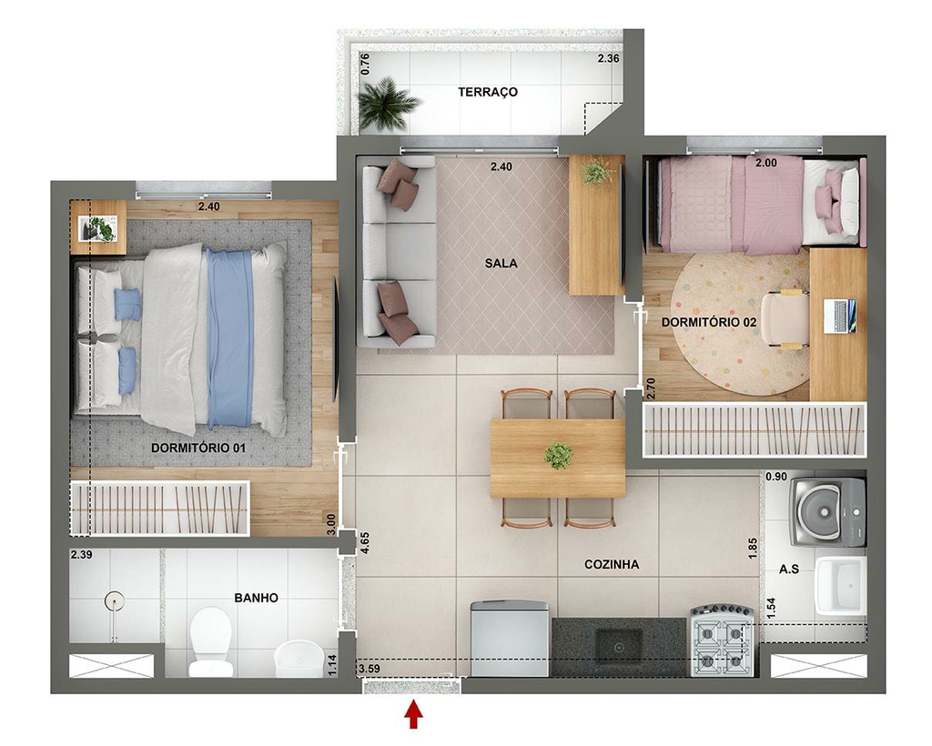Planta 03 - 2 dorm 37,11m�