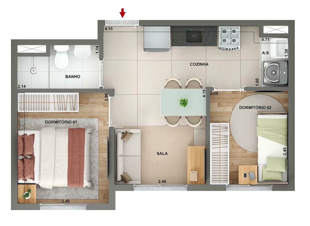 Planta 01 - 2 dorm 32,42m�