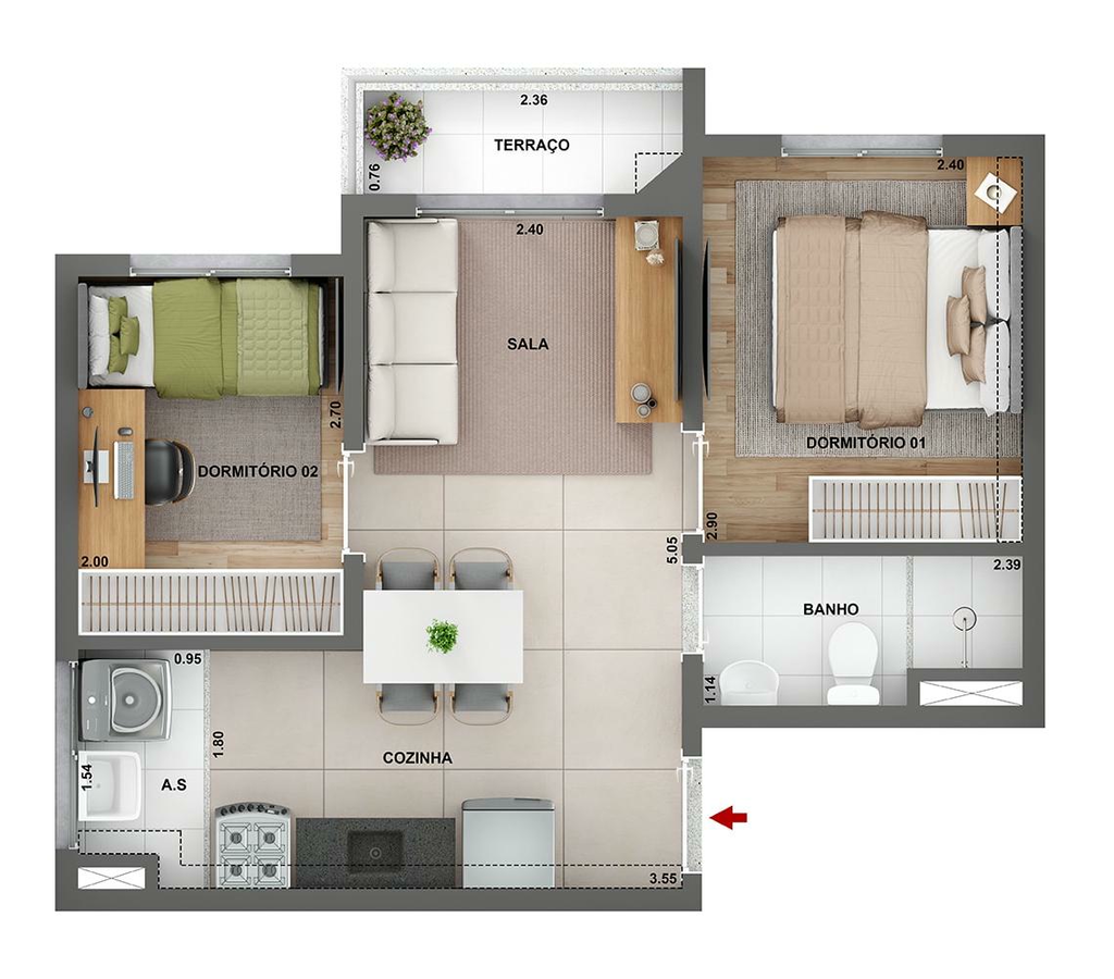 Planta 04 - 2 dorm 37,89m�
