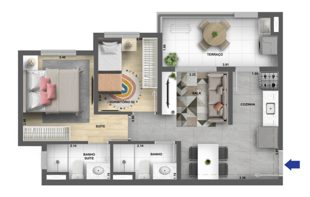Planta 04 - 2 dorm 45m�
