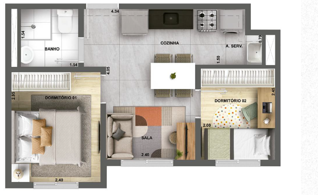 Planta 01 - 2 dorm 32,07m�