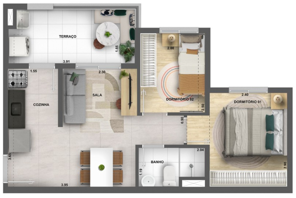 Planta 04 - 2 dorm 42,26m�