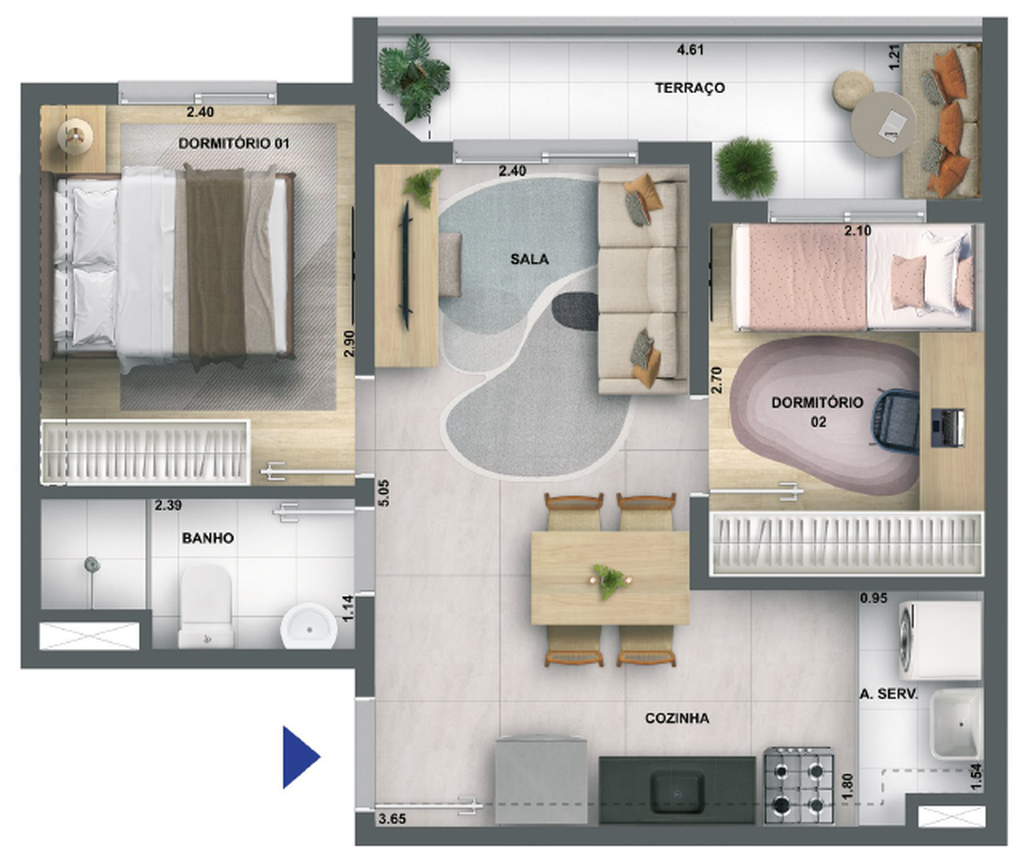 Planta 03 - 2 dorm 41,56m�