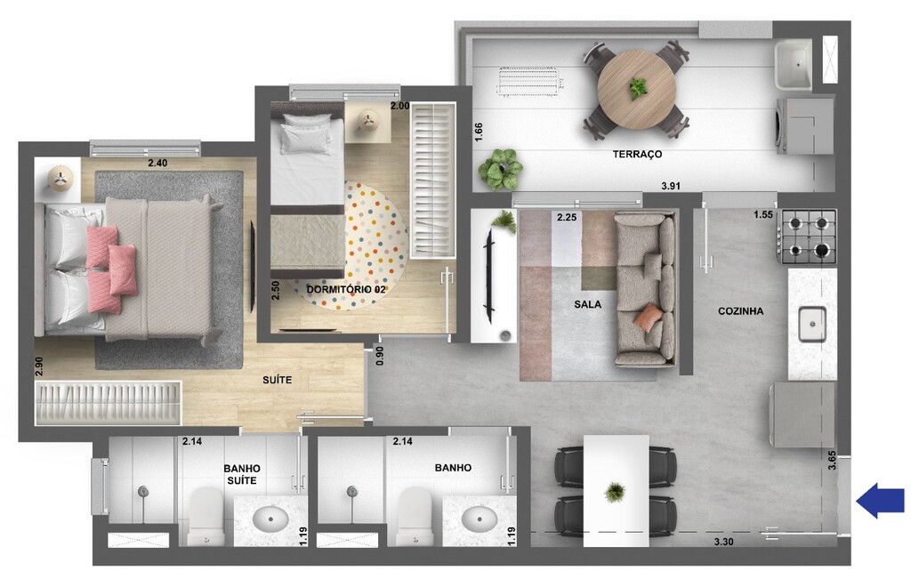 Planta 05 - 2 dorm 44,73m�