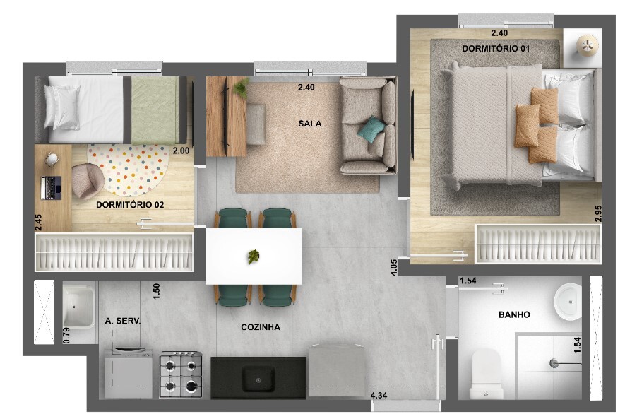Planta 01 - 2 dorm 32,07m�