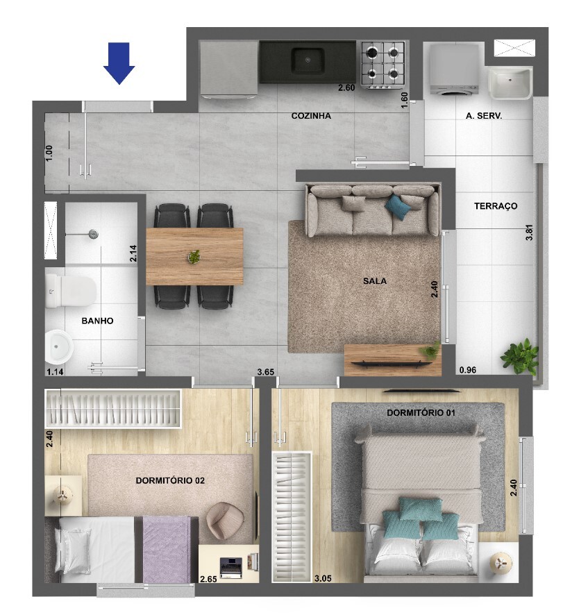 Planta 04 - 2 dorm 41,66m�