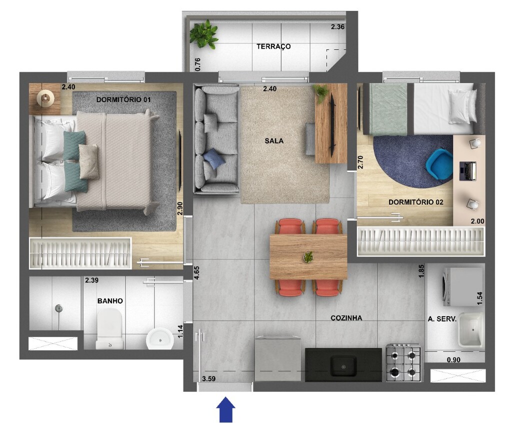 Planta 02 - 2 dorm 36,80m�