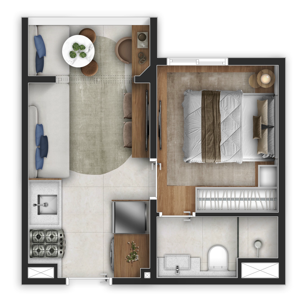 Planta 02 - 1 dorm 25m�