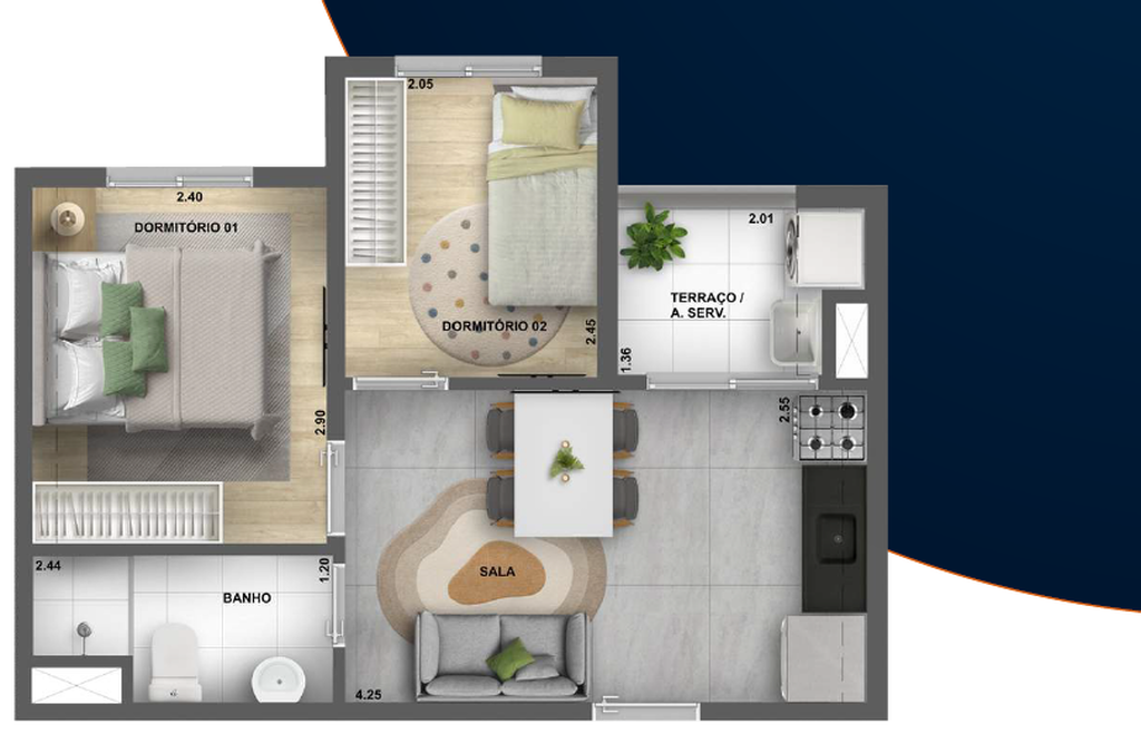 Planta 02 - 2 dorm 33,33m�