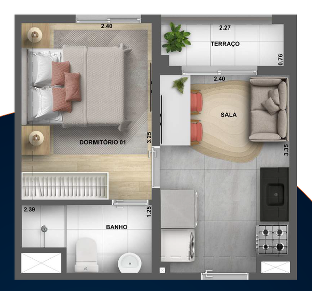 Planta 01 - 1 dorm 25,13m�