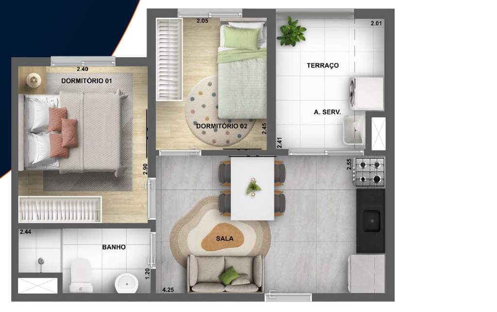 Planta 03 - 2 dorm 35,58m�