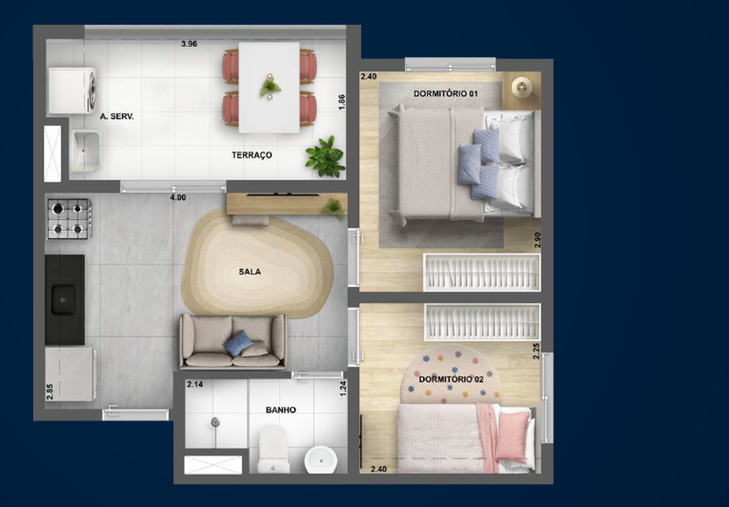Planta 04 - 2 dorm 37,96m�