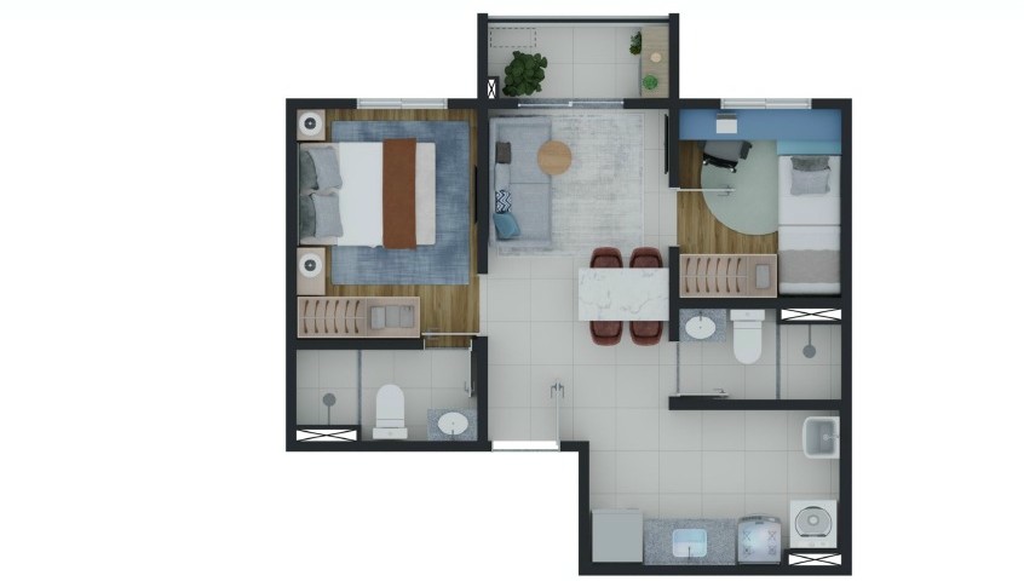 Planta 02 - 2 dorm com su�te - 43m�