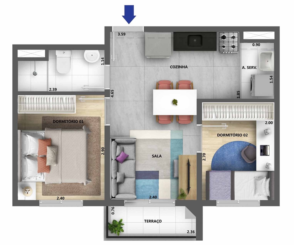 Planta 03 - 2 dorm 41m�