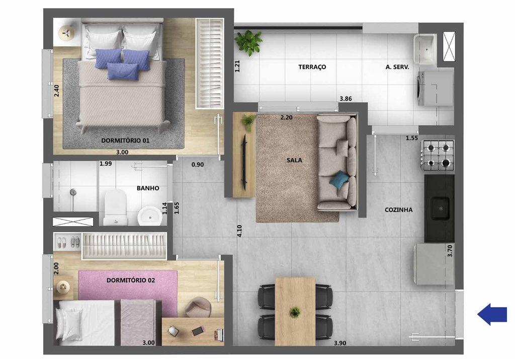Planta 01 - 2 dorm 37m�