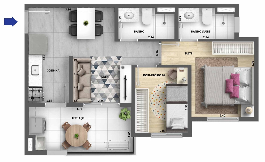 Planta 04 - 2 dorm 45m�