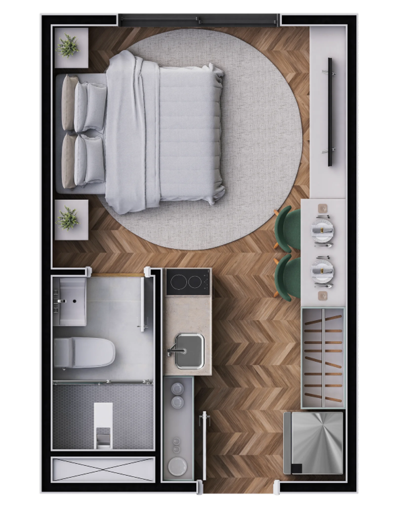 Planta 02 - 1 dorm 17,87m² - studio