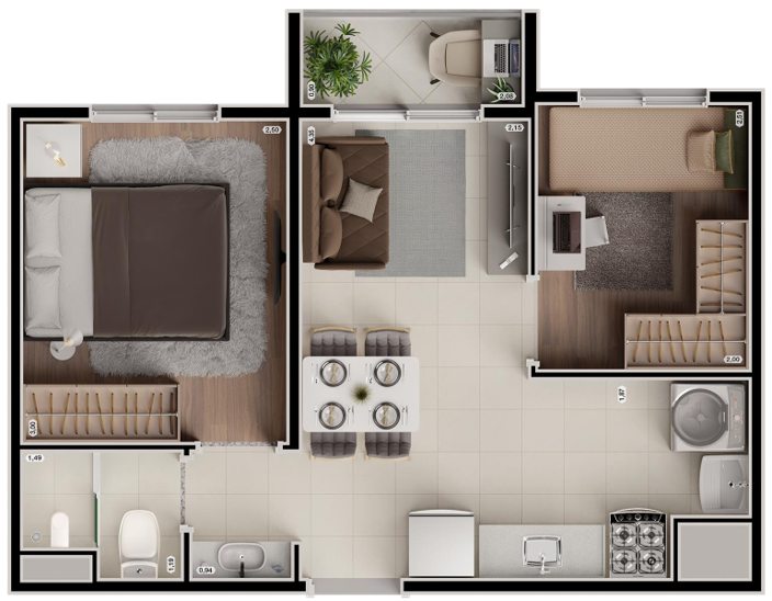 Planta 04 - 2 dorm 35m�
