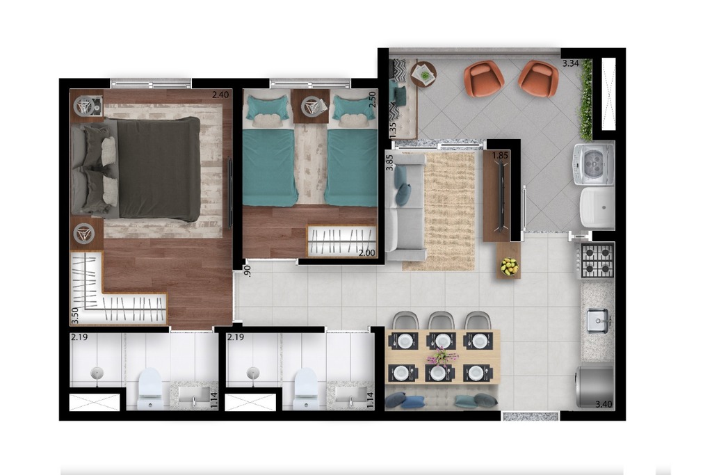 Planta 09 - 2 dorm 42m�