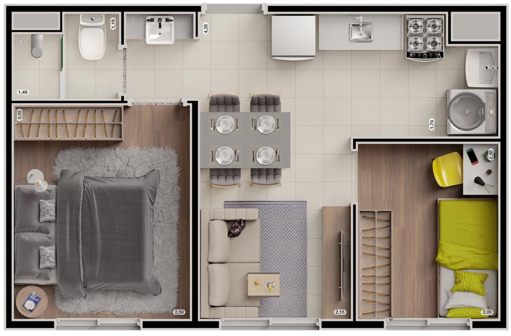 Planta 02 - 2 dorm 32m�