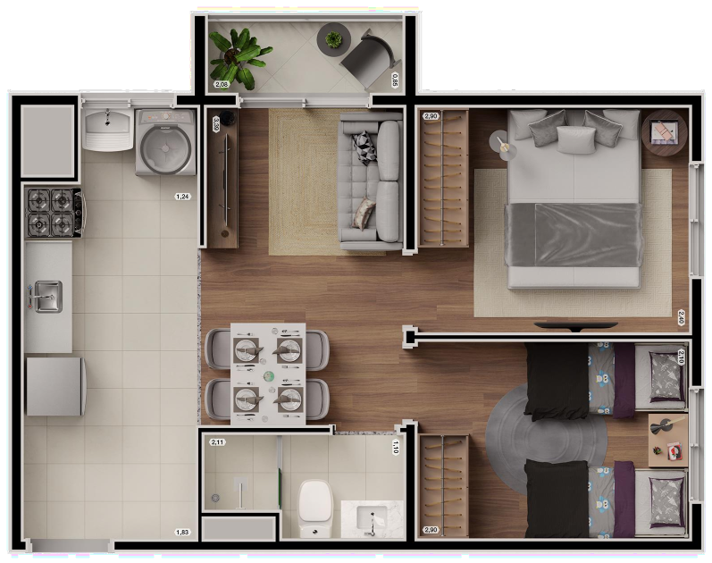 Planta 08 - 2 dorm 37m�