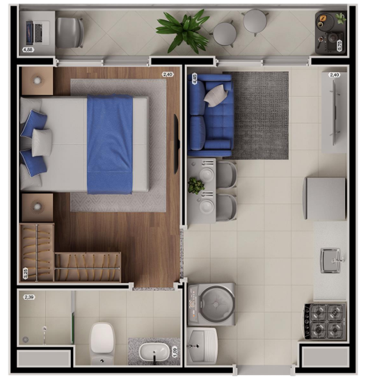 Planta 01 - 1 dorm 28m�
