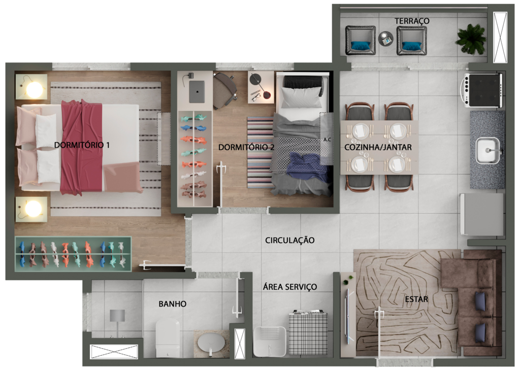 Planta 02 - 2 dorm 37m²