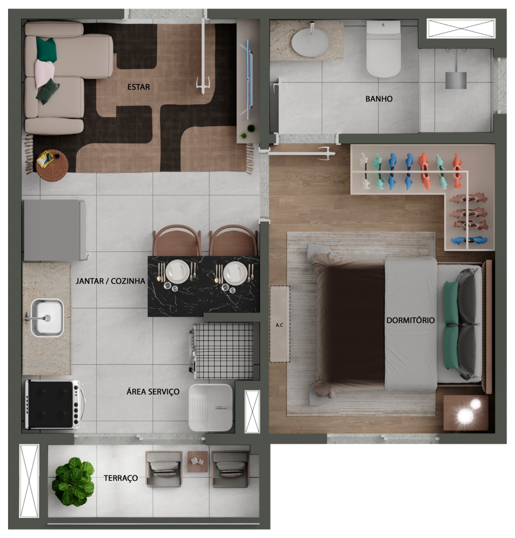 Planta 01 - 1 dorm 27m²