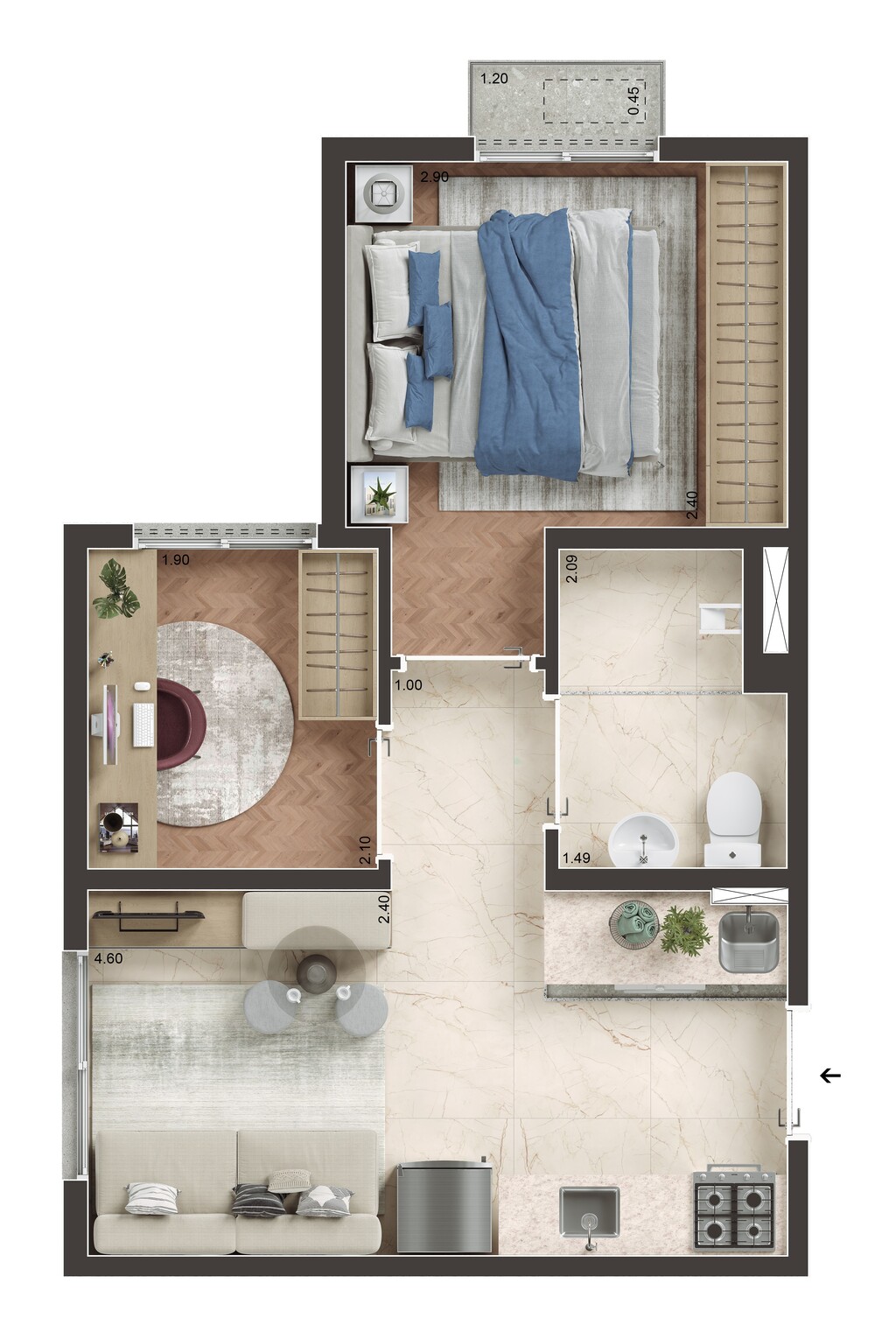 Planta 01 - 1 dorm 32m²
