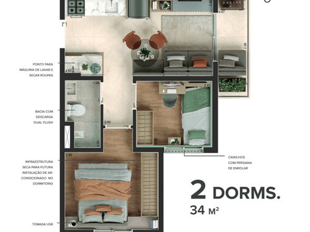 34m² - 2 dorms