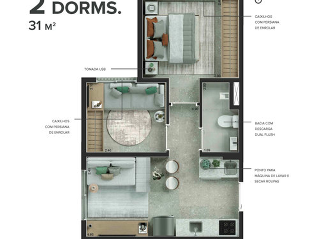 31m² - 2 dorms.