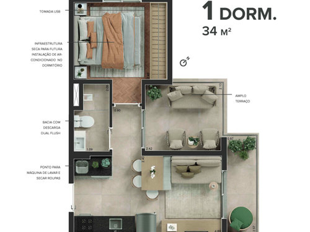 34m² - 1 dorm.