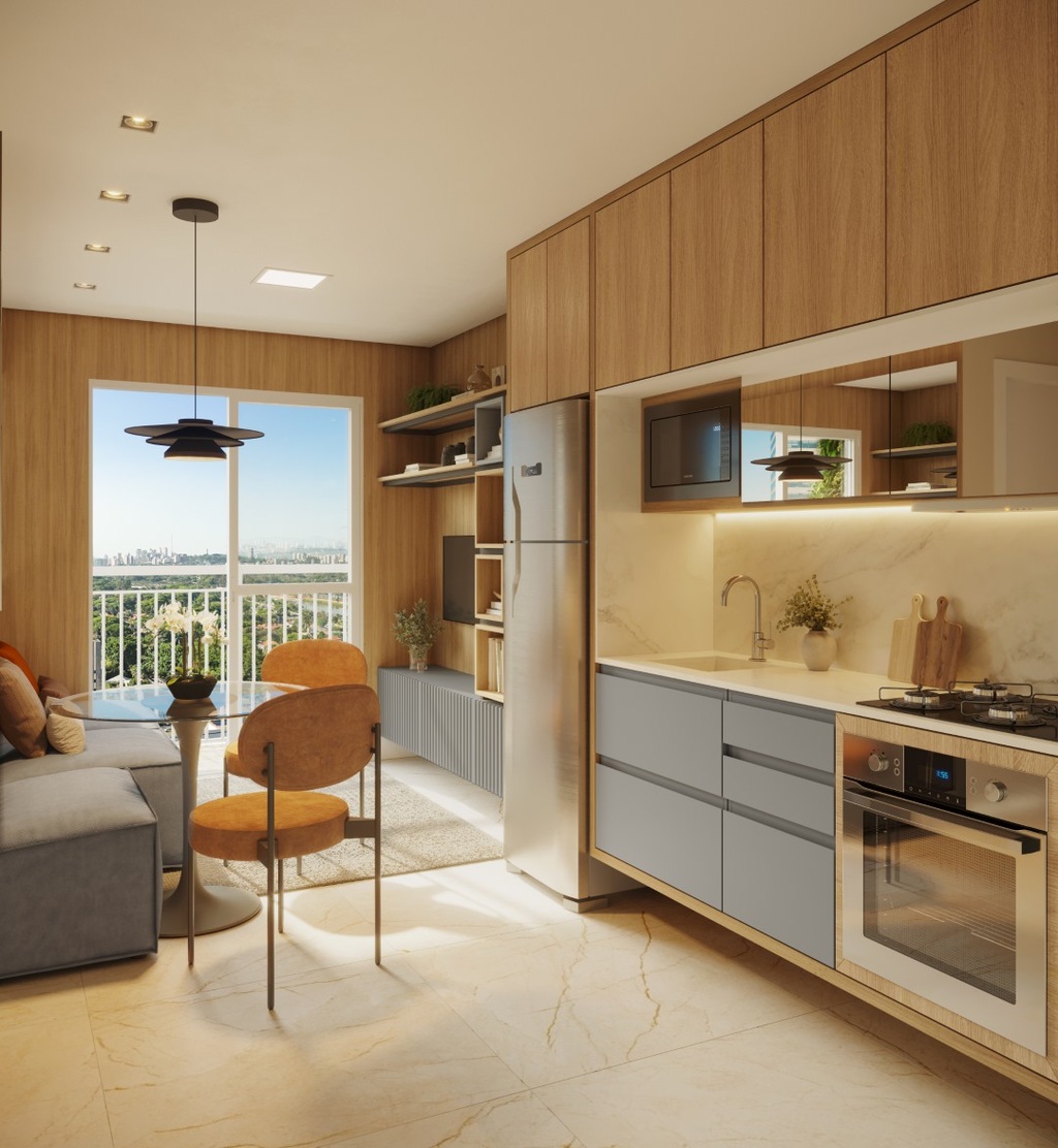 Living 34m² com varanda