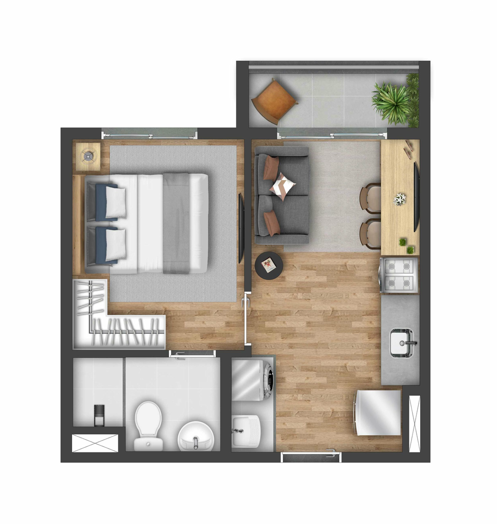 Planta 01 - 1 dorm 26m²