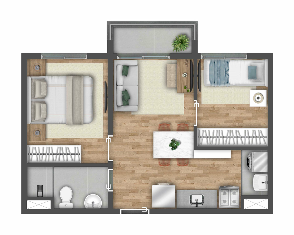 Planta 03 - 2 dorm 37m²