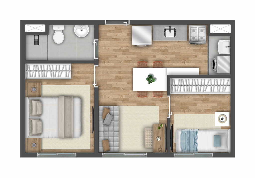 Planta 02 - 2 dorm 34m�