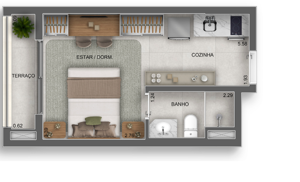 Planta 01 - 1 dorm 24m² - studio