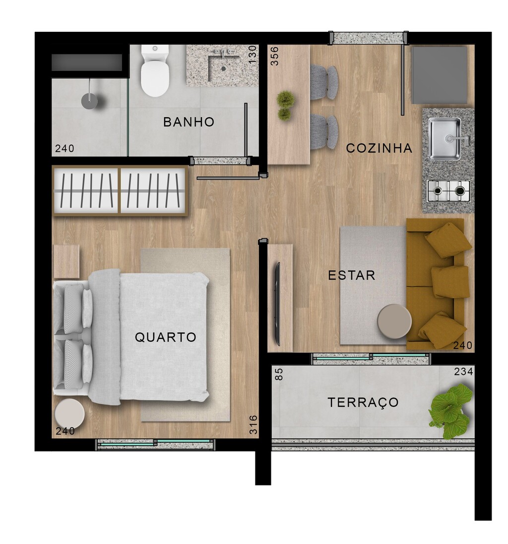 Planta 05 - 1 dorm 24,46m²