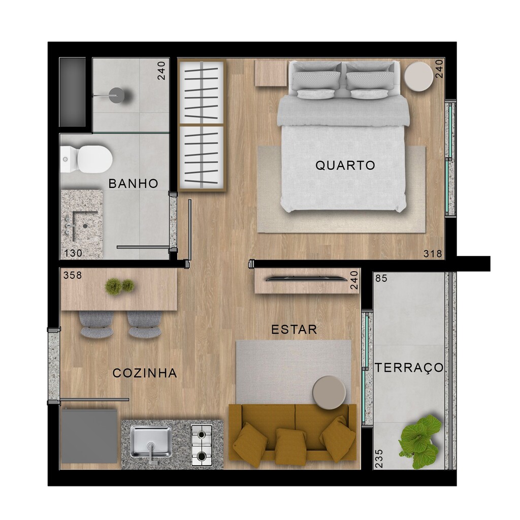 Planta 01 - 1 dorm 24,19m²