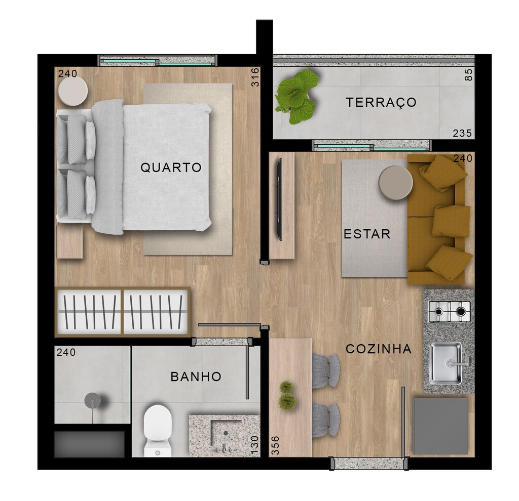 Planta 03 - 1 dorm 24,26m²