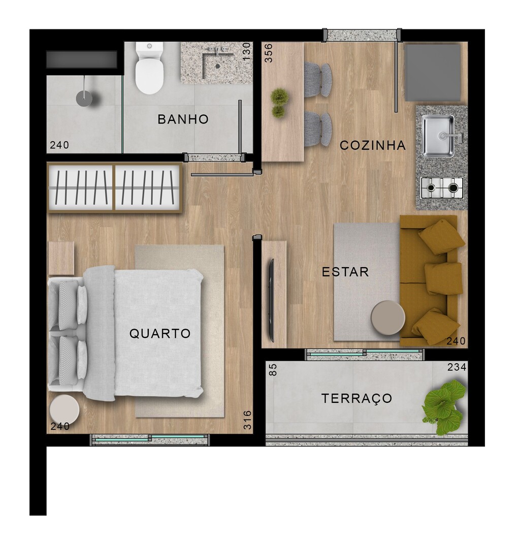 Planta 04 - 1 dorm 24,36m²