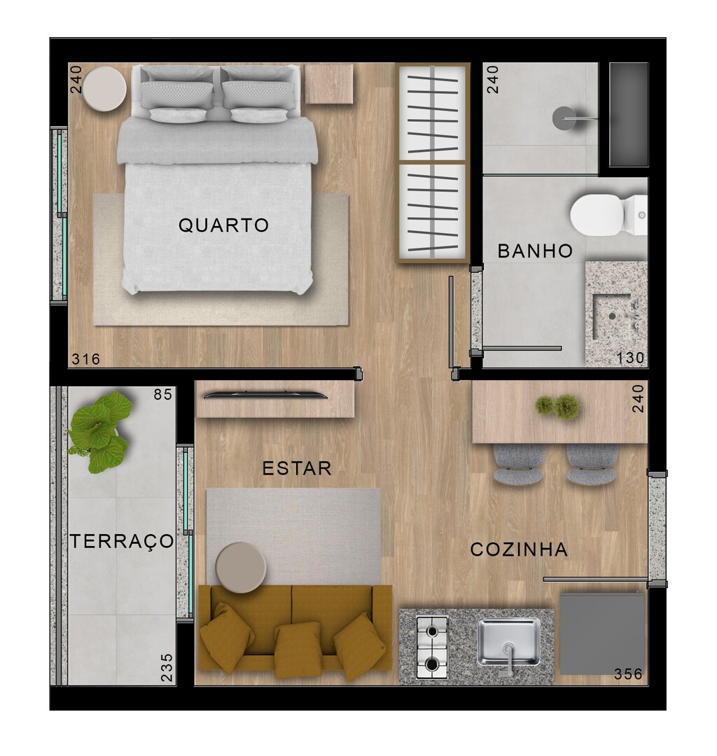 Planta 02 - 1 dorm 24,24m²