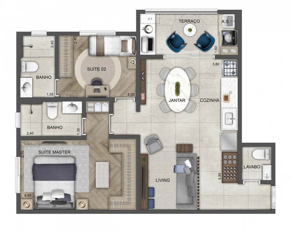 Planta 07 - 2 dorm 70m²