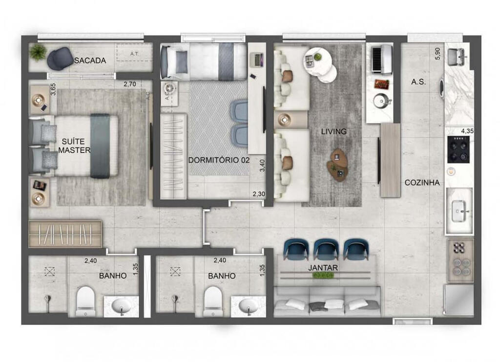 Planta 04 - 2 dorm 62m² - opção