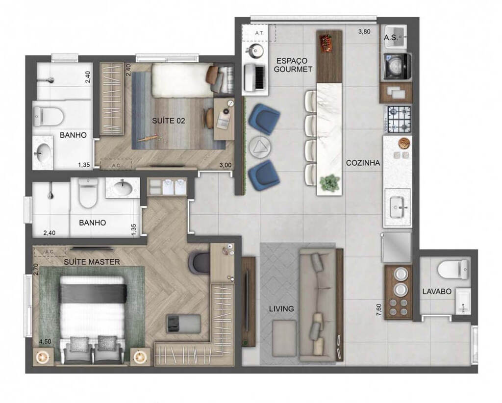 Planta 08 - 2 dorm 70m² - opção