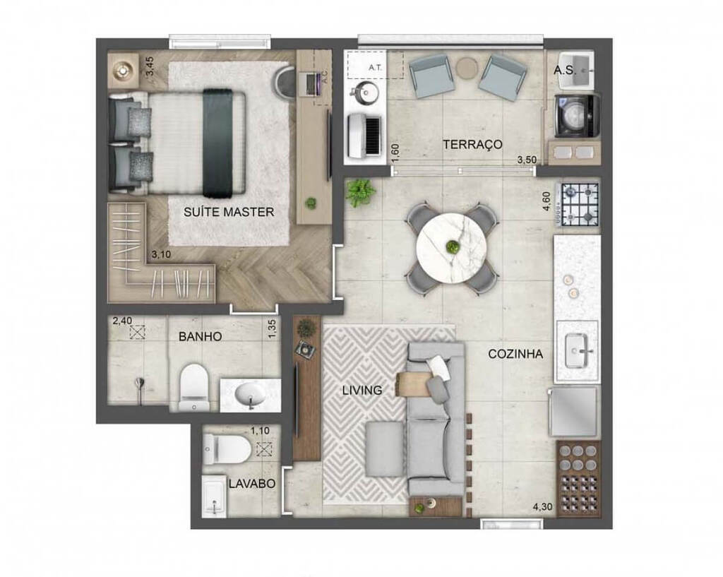 Planta 01 - 1 dorm 45m²