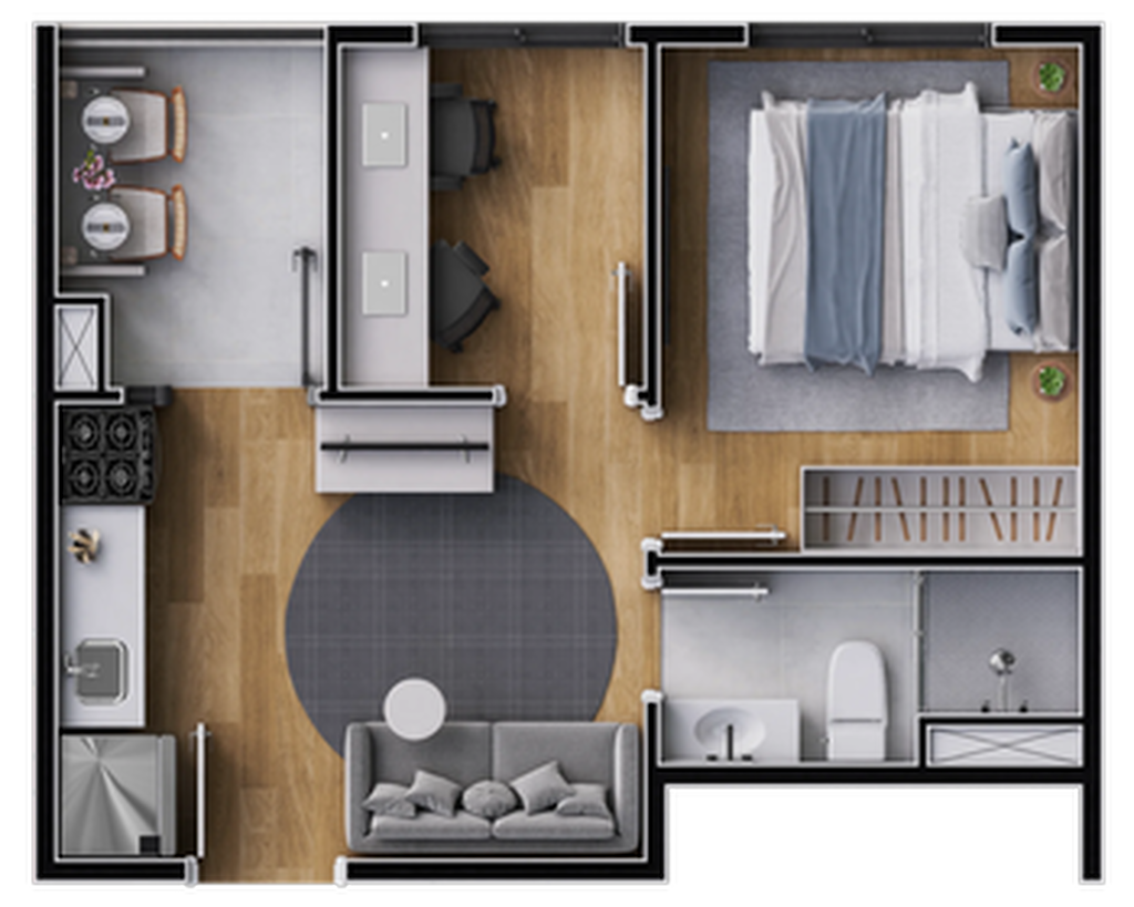 Planta 03 - 1 dorm 28,04m²
